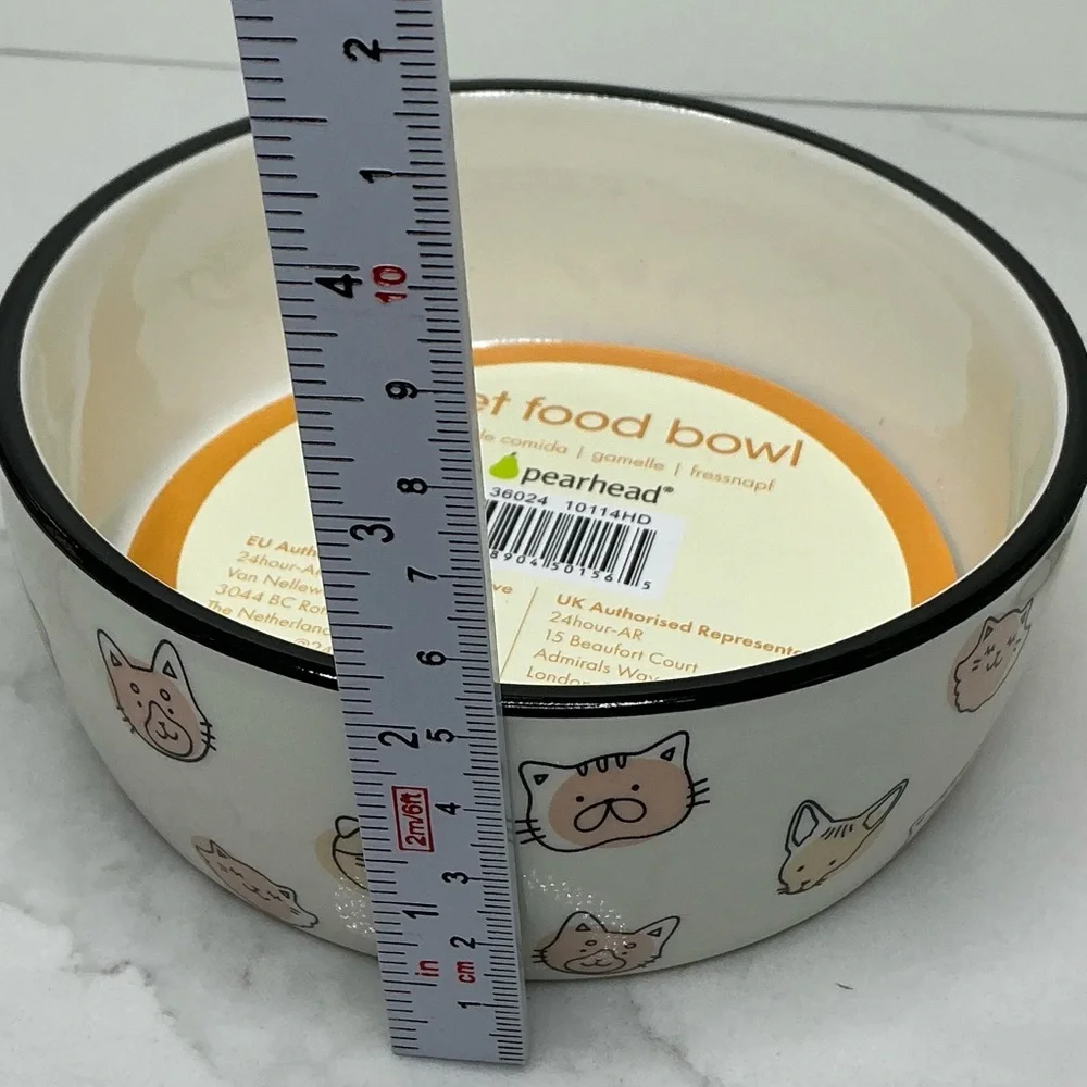 2 Cat Faces Pet Bowl Cat Water and Food Dish Pet Owner Cat Accessory Ceramic New